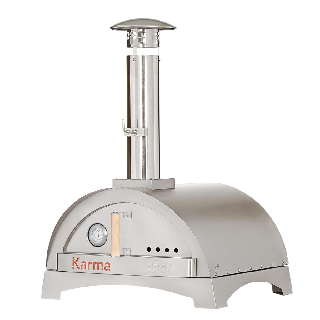 WPPO Karma 25-inch wood-fired pizza oven in stainless steel on a white background