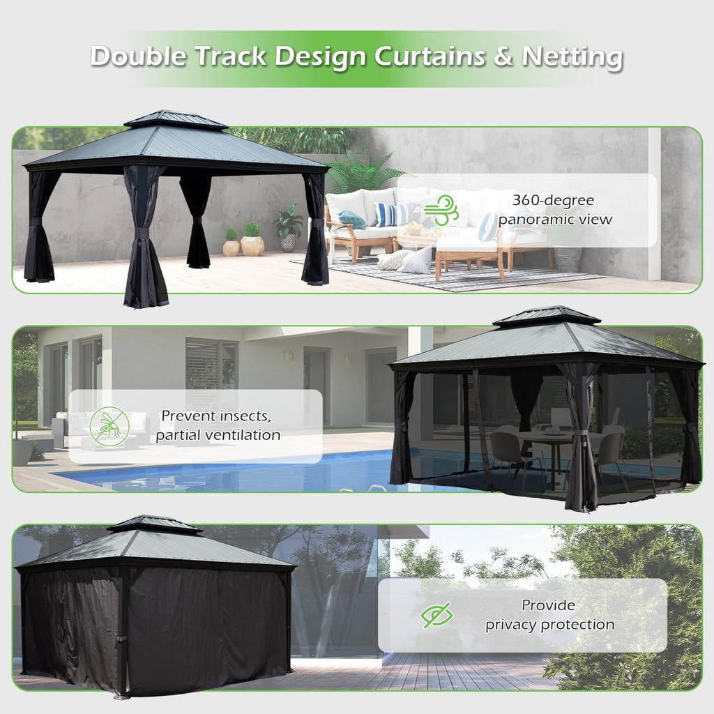 12' x 16' Hardtop Gazebo with Double Roof & Drainage Gutters