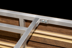 Close-up of the welded aluminum frame and reinforced cross-brace inside the Firefly 36-inch square fire pit enclosure