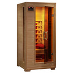 HeatWave Buena Vista 1–2 person hemlock infrared sauna with glass door and interior ceramic heaters on a white background