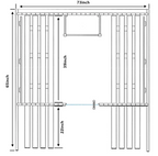 ALEKO Celasia interior layout diagram showing 73-inch width, 65-inch depth, 39-inch interior bench length, and 22-inch porch bench length