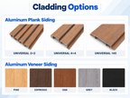 Firefly 36-inch square fire pit cladding options showing Universal 2+2, 4+4, 140 and five finish colors