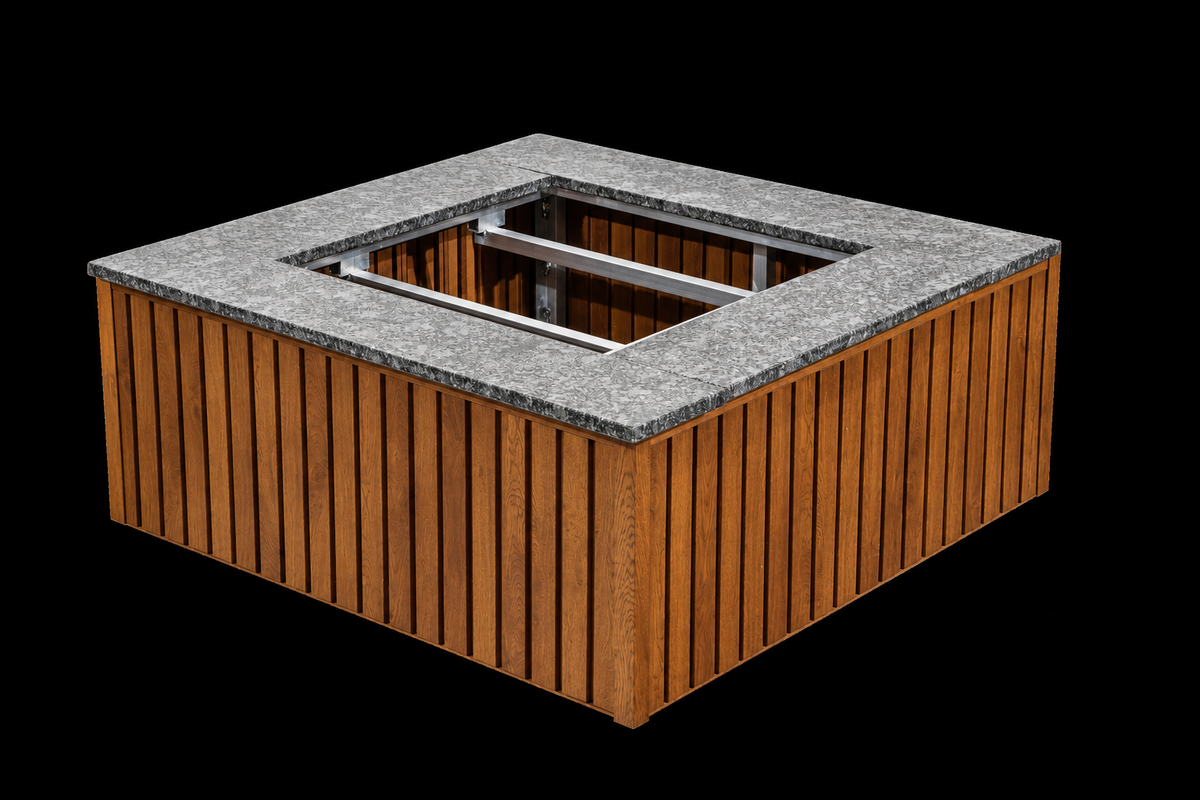 Firefly 36-inch square fire pit enclosure with finished top and open center for burner installation