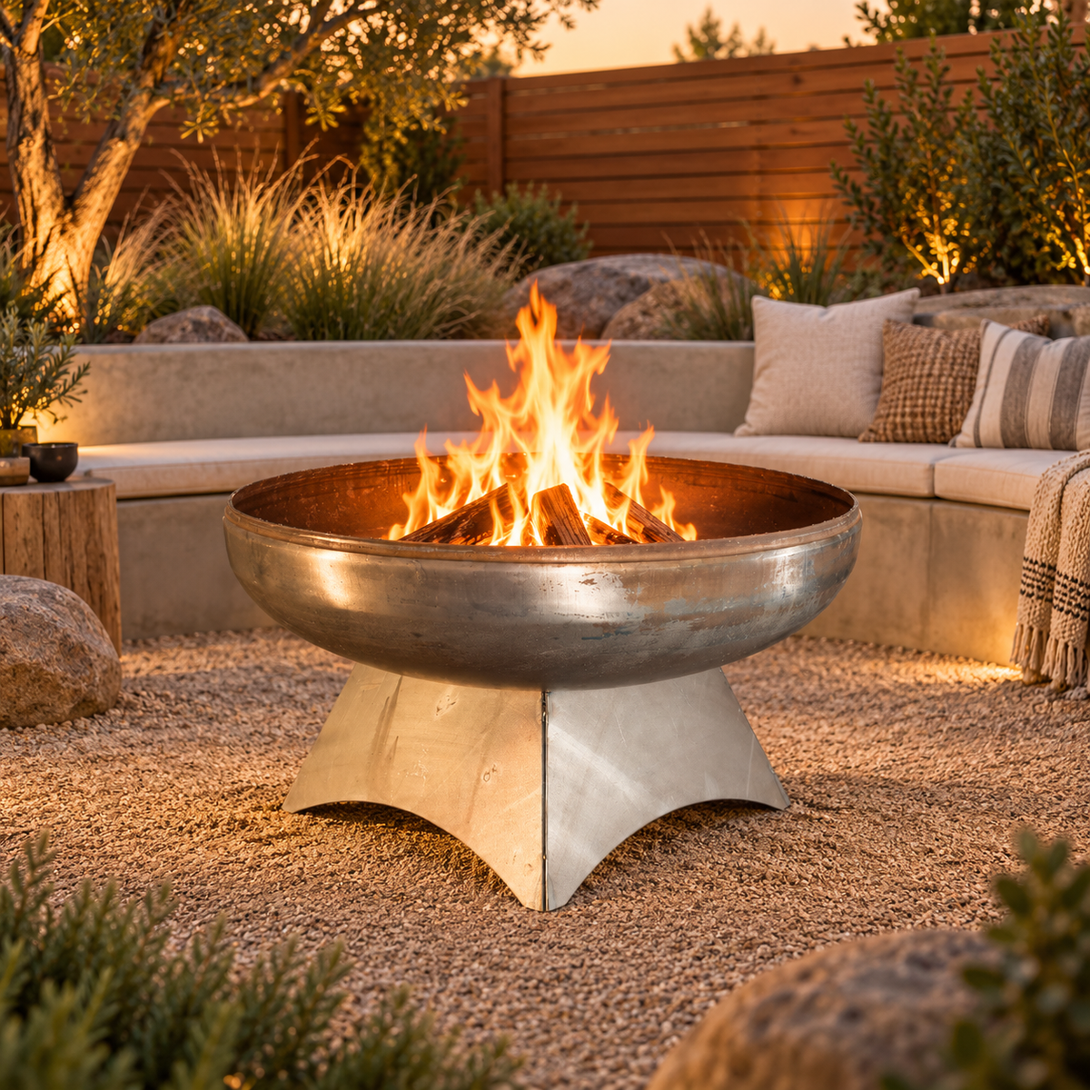 Ohio Flame Liberty Fire Pit with Standard Base in an upscale backyard patio setting
