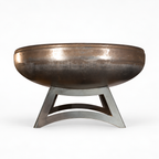 Ohio Flame Liberty Hollow Base fire pit key design highlights with carbon steel, rain drain, natural patina, and welded construction