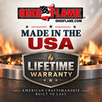 Ohio Flame Made in USA and Lifetime Warranty graphic for American-made steel fire pits