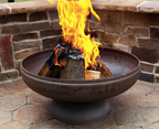Ohio Flame Patriot fire pit burning wood on a stone patio