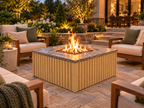 Firefly 36-inch square fire pit with Pine 4+4 cladding on a landscaped outdoor patio