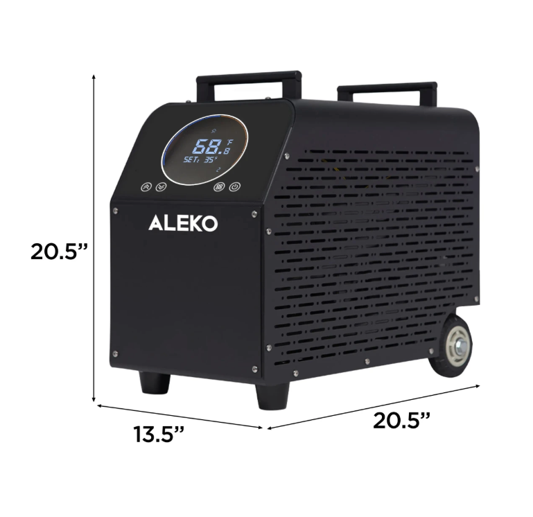 ALEKO 1 HP cold plunge chiller and heater with 20.5-inch height, 20.5-inch length and 13.5-inch width