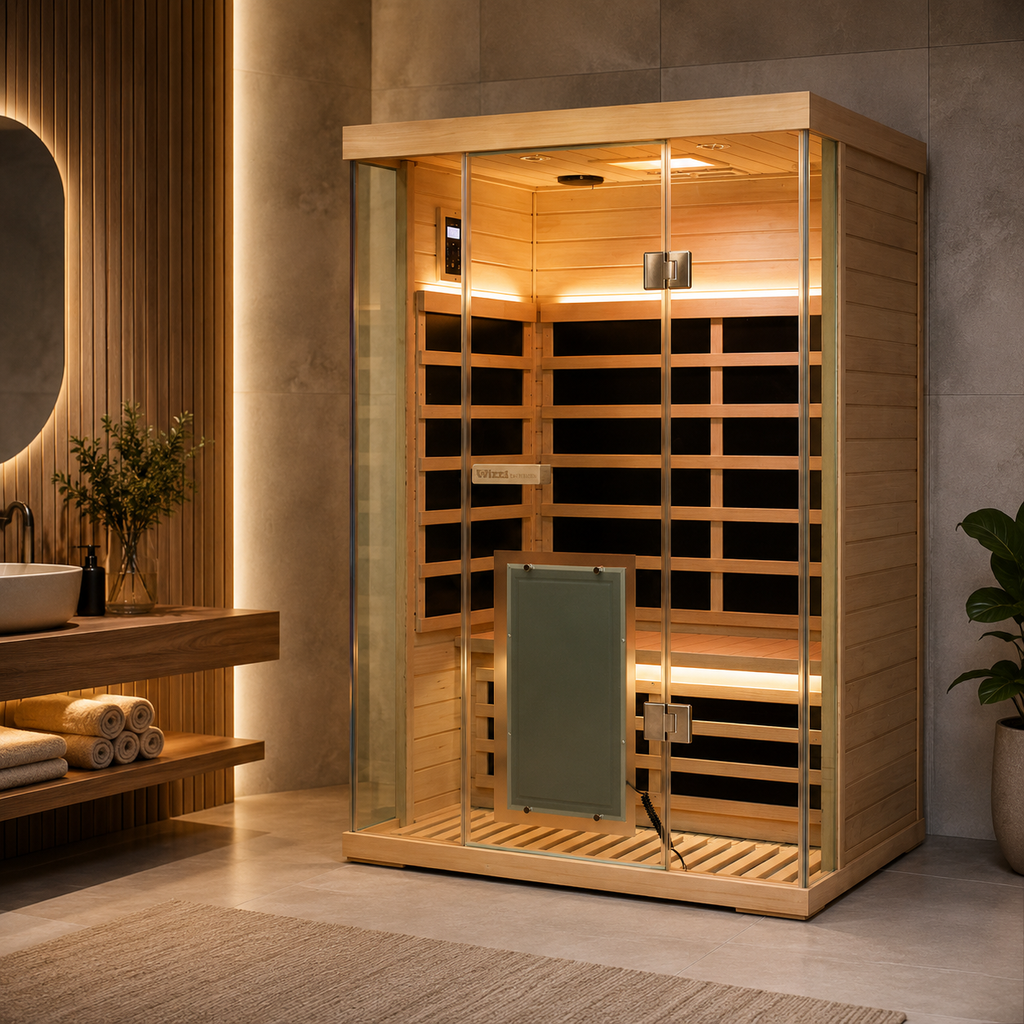Wizzisaunas S02 2-person infrared sauna in home wellness room