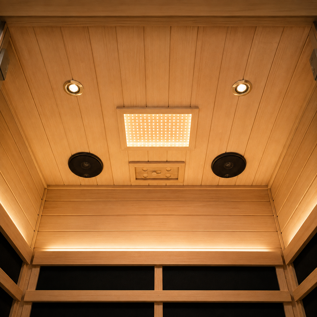 Wizzisaunas S02 sauna ceiling with lighting and speakers