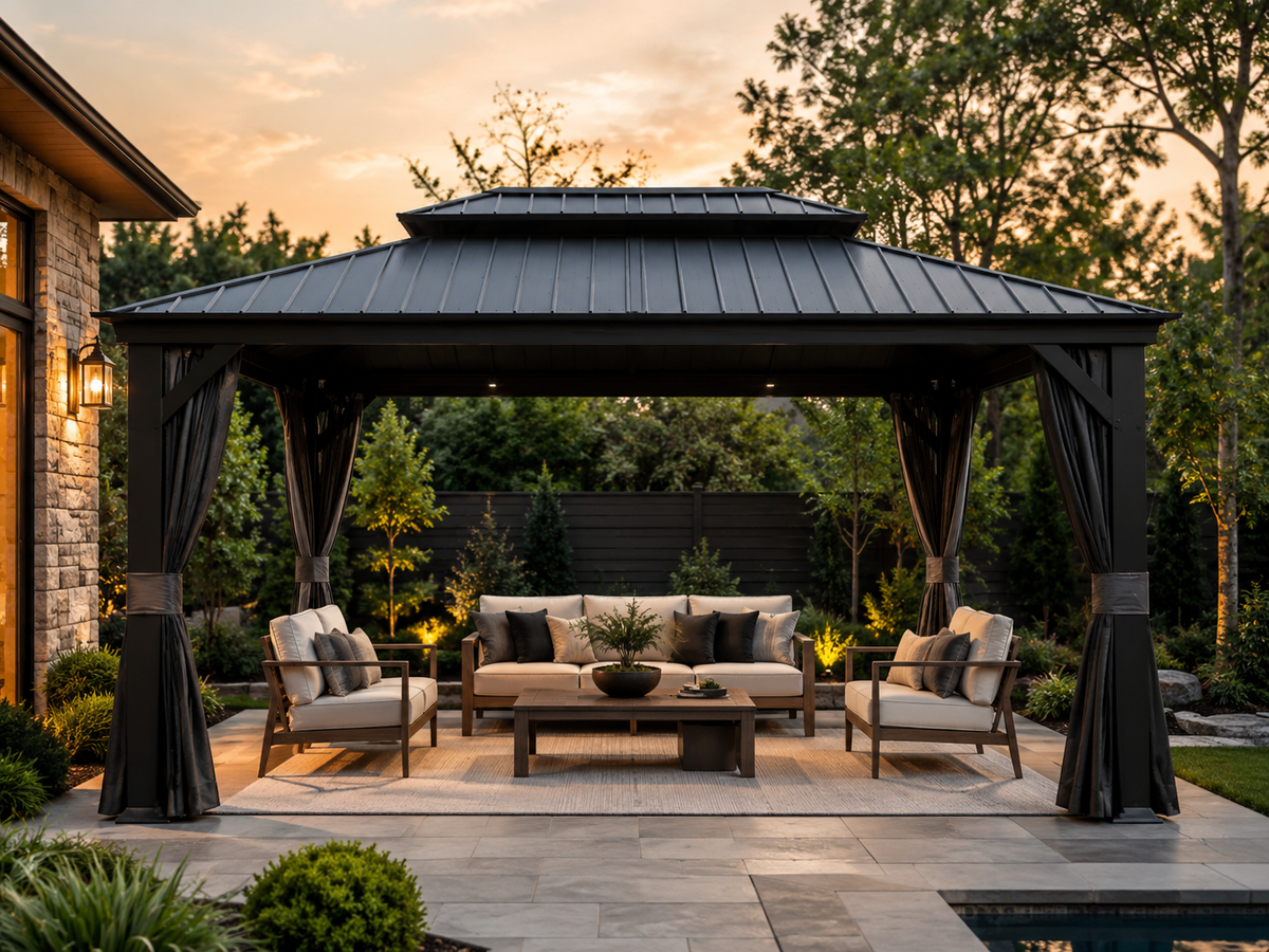 12' x 16' Hardtop Gazebo with Double Roof & Drainage Gutters